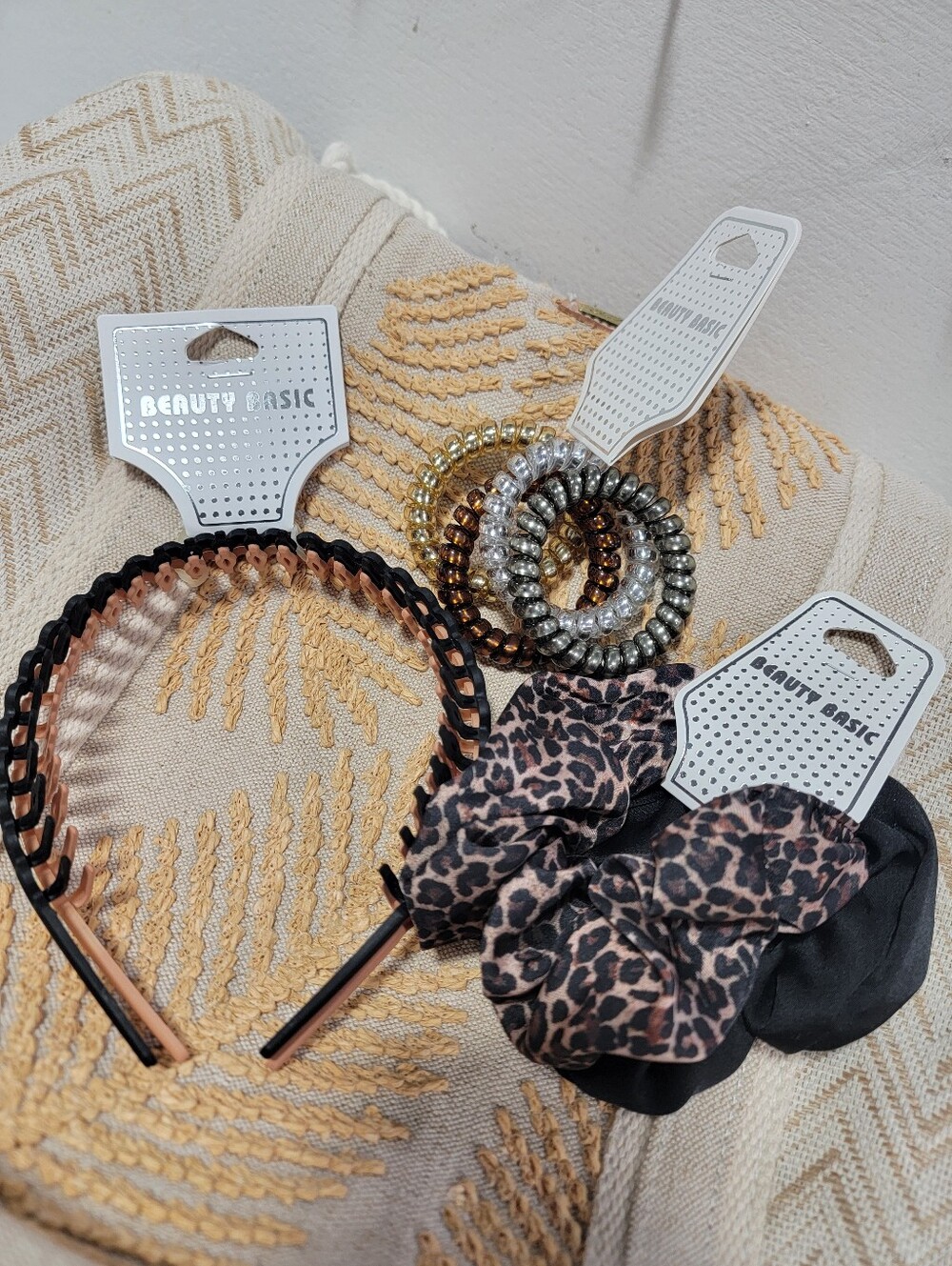 Leopard & Black Scrunchie Set with Coil Hair Ties and Headbands